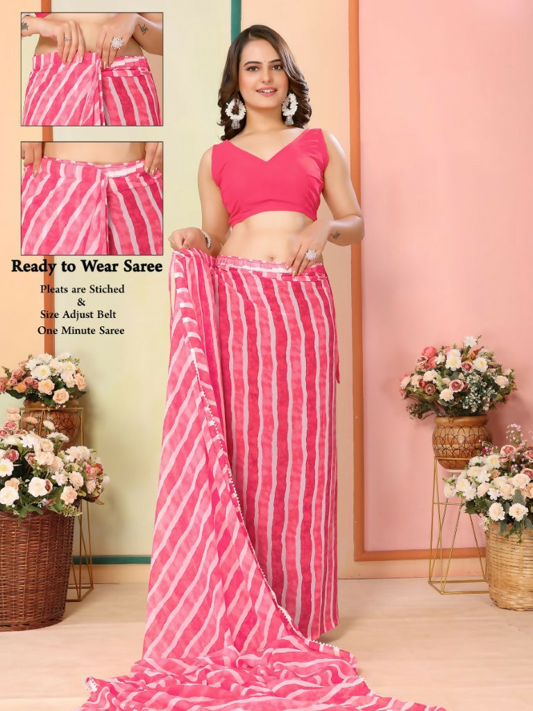 Pink Georgette Designer Printed Ready To Wear Saree - Elite