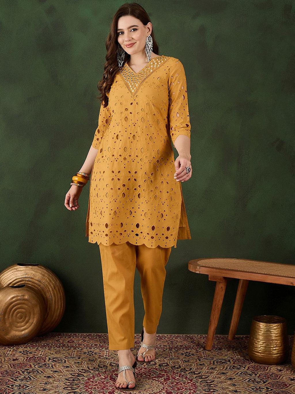 Sangria Embroidered Pure Cotton Kurta & Trousers