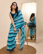 Blue Georgette Designer Printed Ready To Wear Saree - Ibiza