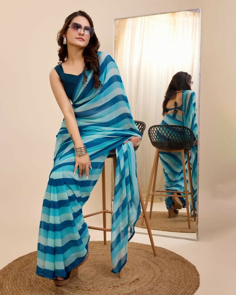 Blue Georgette Designer Printed Ready To Wear Saree - Ibiza