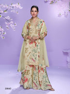 Anaita Cream Chinon Readymade Palazzo Suit with Digital Embroidery Work - Distacart