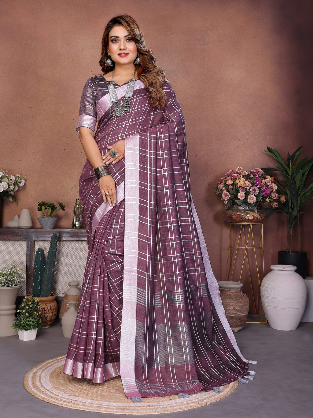 Anaita Purple Weaving Linen Cotton Saree With Blouse - Distacart