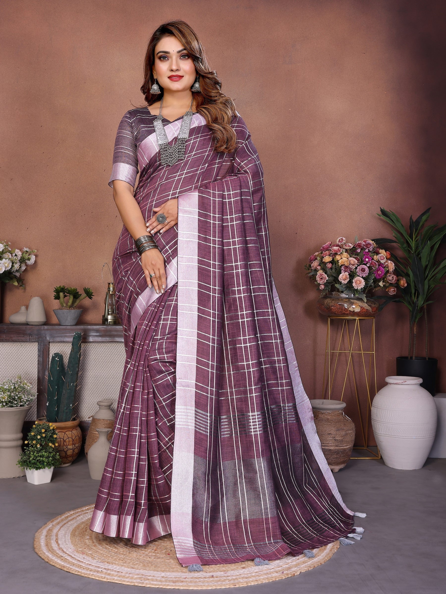 Anaita Purple Weaving Linen Cotton Saree With Blouse - Distacart