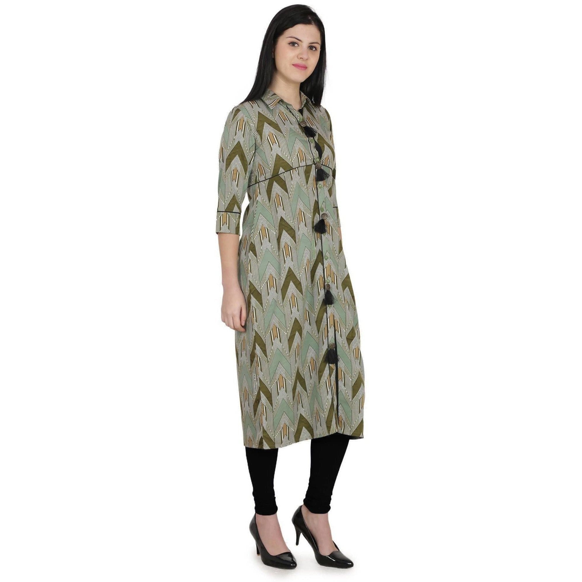 Kanoor Women's Multicolour A line Collar neck kurti