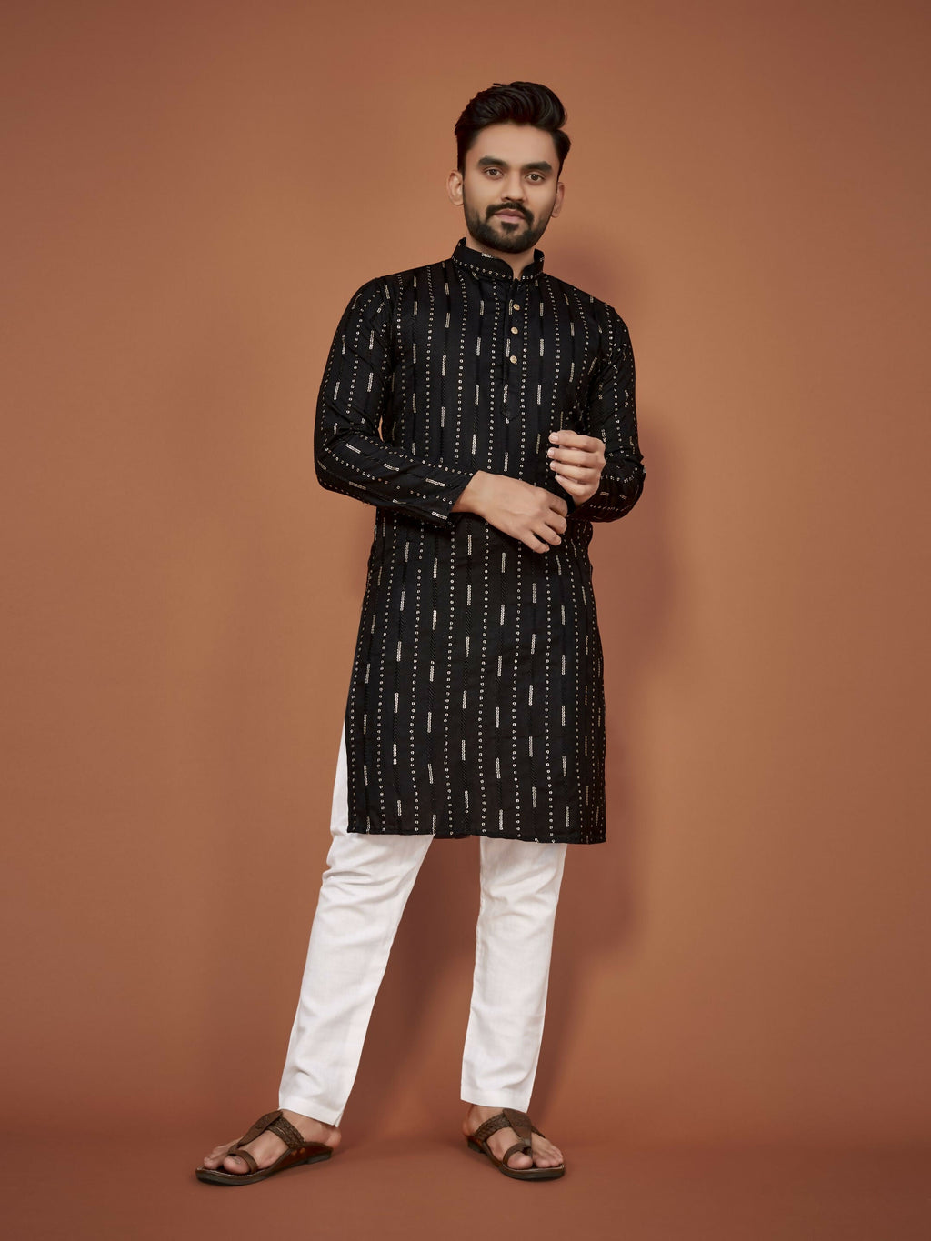 Anaita Black Embroidered Cotton Straight Kurta