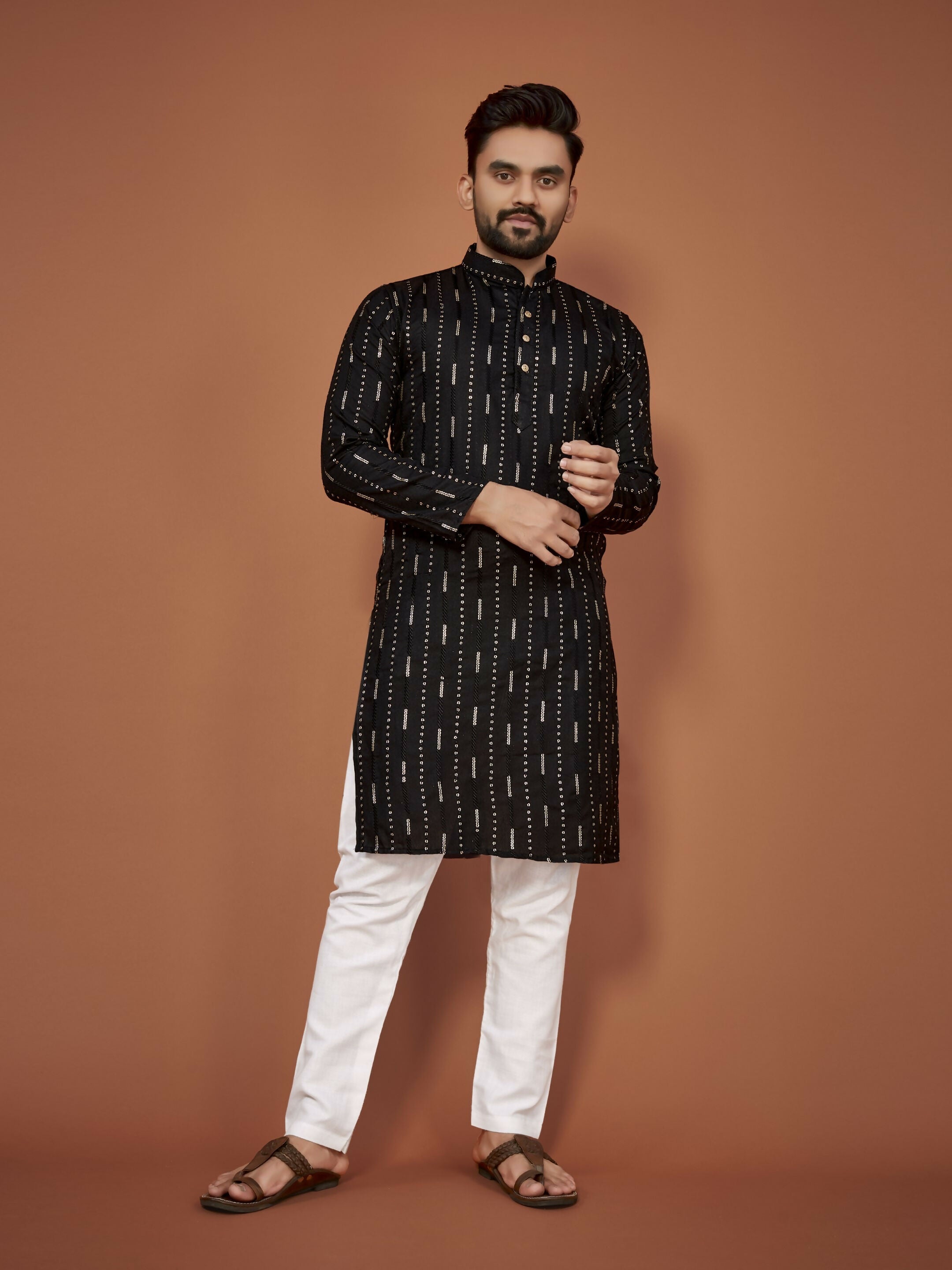 Anaita Black Embroidered Cotton Straight Kurta
