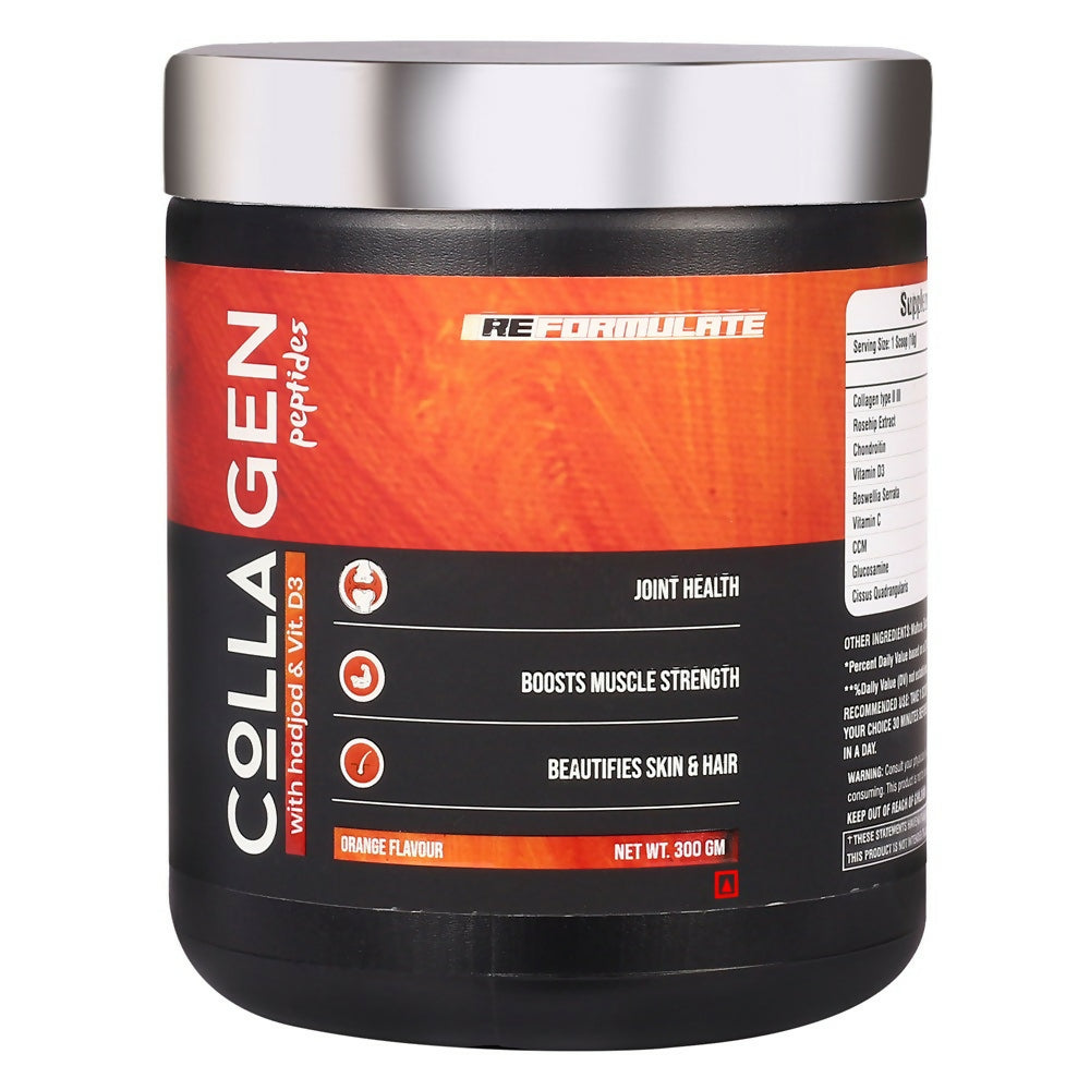 Reformulate Colla Gen Powder Peptides With Hadjod & Vitamin D3 I Joint Health I Boosts Muscle Strength I Beautifies Skin & Hair I Orange