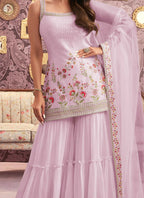 Vastranavya Malaika Arora Cream Georgette Embroidered Sequins Palazzo Suit