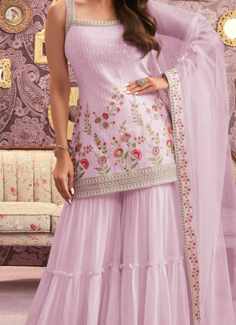 Vastranavya Malaika Arora Cream Georgette Embroidered Sequins Palazzo Suit