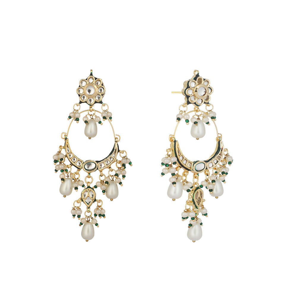 Nuyug 22K Gold Plated Crescent Kundan Drop Pearl Chandbali Earrings - Distacart