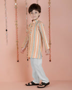 Joban Fashion Kids Island Cotton Full Sleeves Striped Kurta and Pyjama- Orange - Distacart