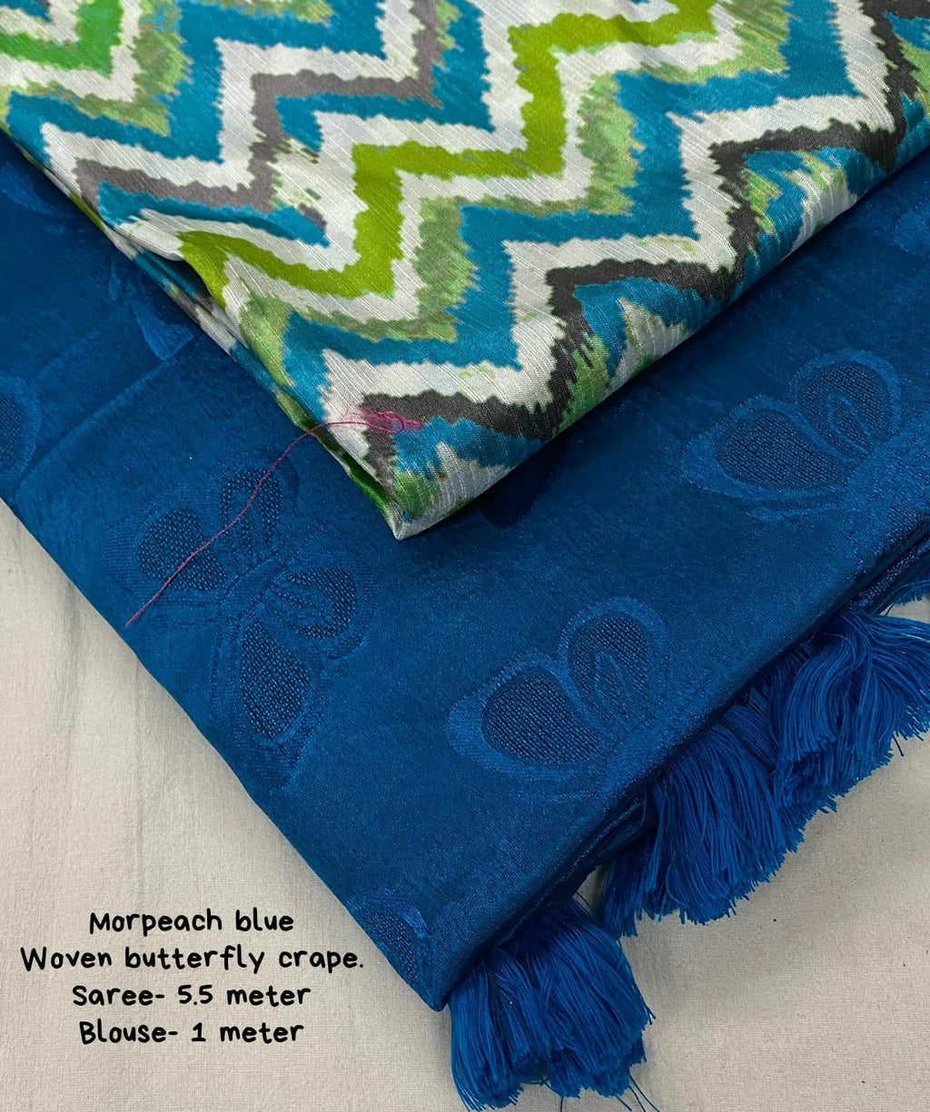 Blue Silk Blend Ethnic Motifs Saree with Unstitched Blouse - A2M