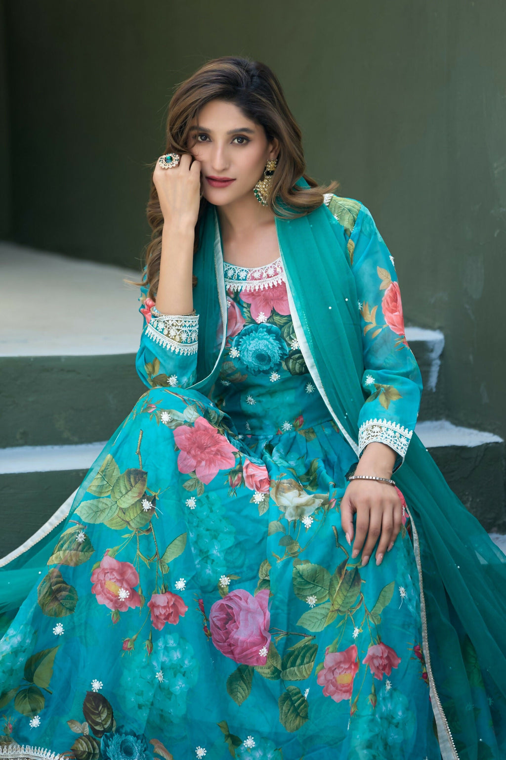 Anaita Blue Tabby Silk Readymade Anarkali Suit with Embroidery Thread & Sequence Work - Distacart
