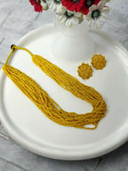 Inhanns Vibrant Handmade 20 Layers Beaded Necklace With Matching Earrings - Yellow