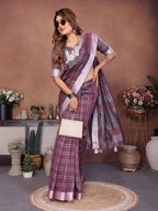 Anaita Purple Weaving Linen Cotton Saree With Blouse - Distacart