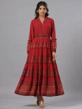 Juniper Women Rust Georgette Printed Tiered Maxi Dress - Distacart