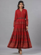 Juniper Women Rust Georgette Printed Tiered Maxi Dress - Distacart