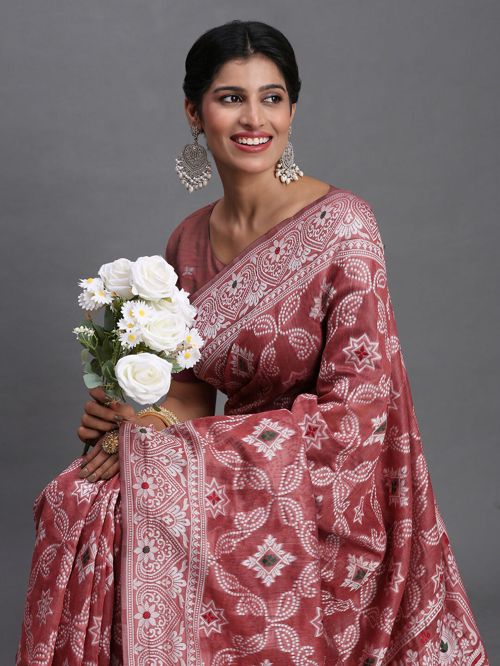 Shree Shyam Fashion Linen Cotton Peach Saree - Distacart