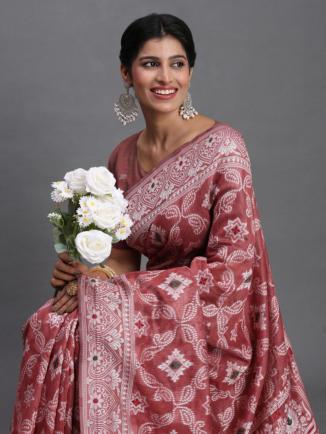 Shree Shyam Fashion Linen Cotton Peach Saree - Distacart