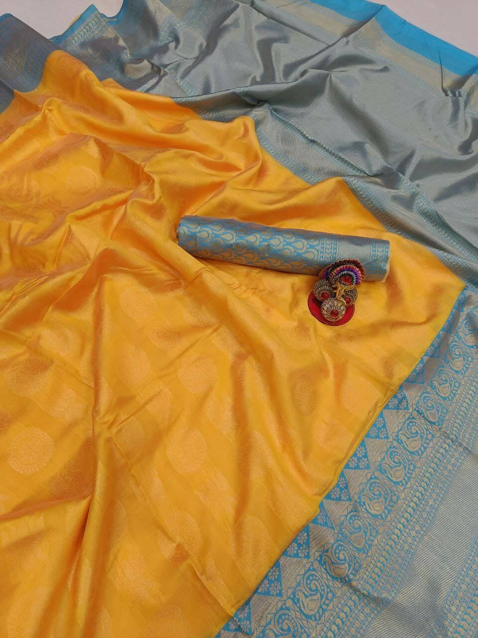 DEIANA'S Beautiful Designer Golden zari Soft Lichi Silk Saree - Yellow
