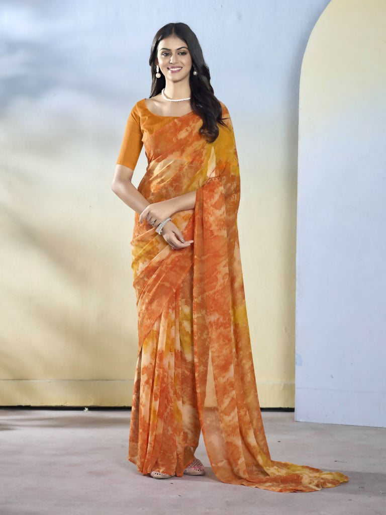 Orange Georgette Designer Printed Ready to Wear Saree - Samyana