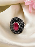 NVR Women's Pink Silver-Toned German Silver Adjustable Finger Ring