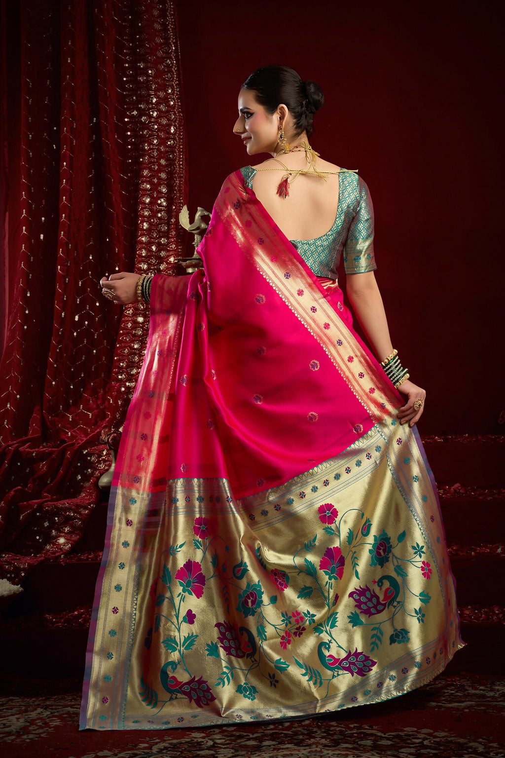 Joban Fashion Pink Paithani Silk Blend Butti Saree - Distacart