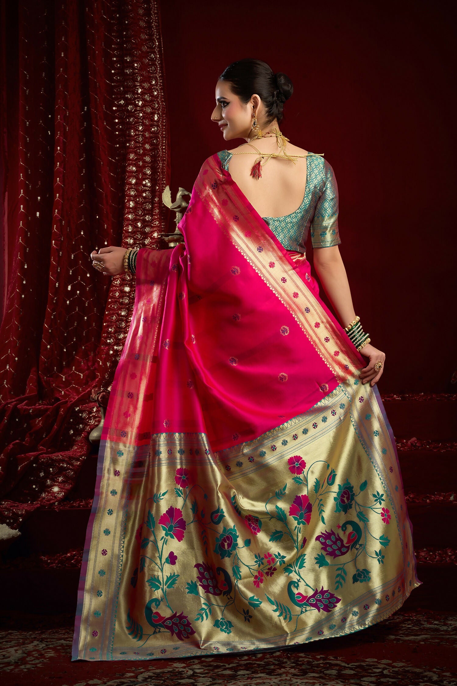 Joban Fashion Pink Paithani Silk Blend Butti Saree - Distacart