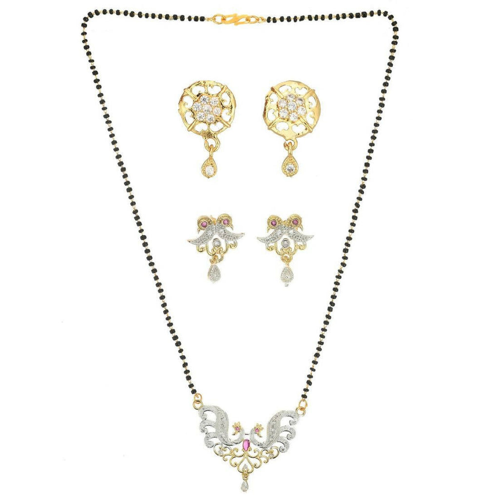 AanyaCentric Gold-Polished Mangalsutra with Pendant, 2 Pair Earrings