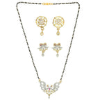 AanyaCentric Gold-Polished Mangalsutra with Pendant, 2 Pair Earrings