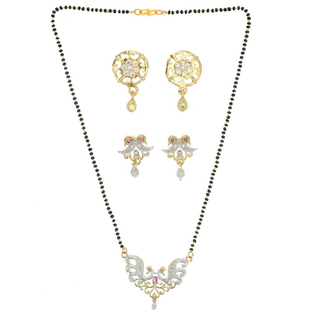 AanyaCentric Gold-Polished Mangalsutra with Pendant, 2 Pair Earrings
