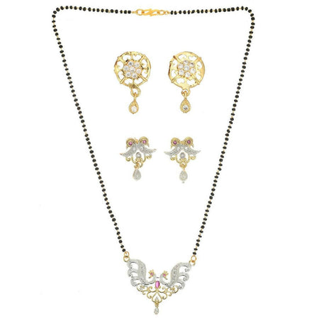 AanyaCentric Gold-Polished Mangalsutra with Pendant, 2 Pair Earrings