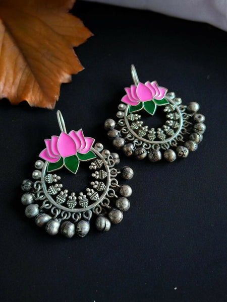 Joban Fashion Women Pink Meenakari Flower Print Ethnic Trendy Stud Earring