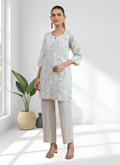 Joban Fashion Sky Blue Linen Embroidered Readymade Cord Set - Distacart
