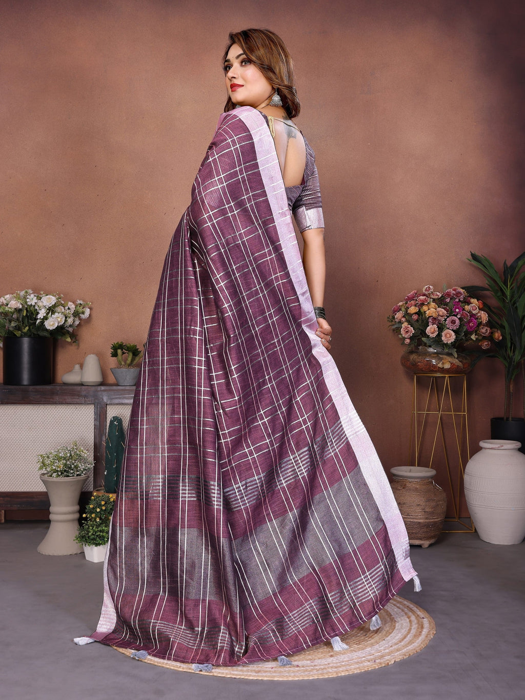 Anaita Purple Weaving Linen Cotton Saree With Blouse - Distacart