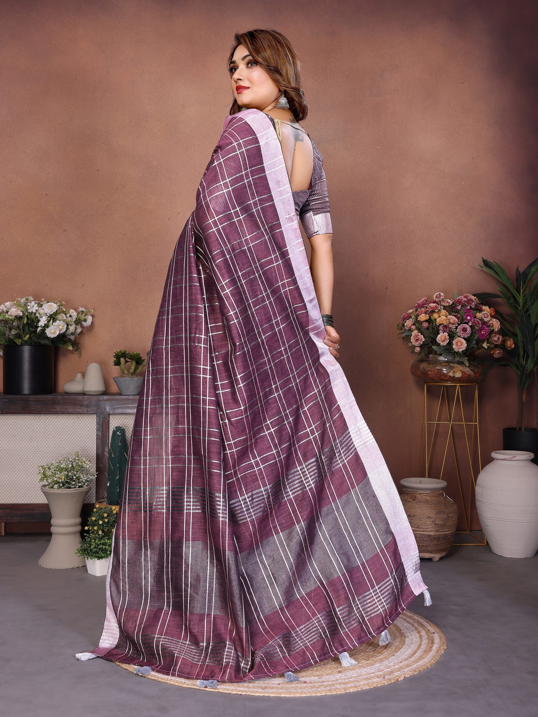 Anaita Purple Weaving Linen Cotton Saree With Blouse - Distacart