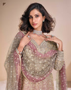 Anaita Brown Georgette Readymade Suit with Codding Dori & Sequence Work - Distacart