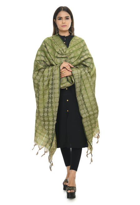 Mominos Fashion Moeza Handloom Cotton Mehendi Green Dupatta