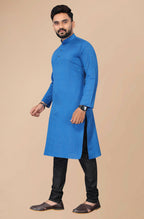 Men's Blue Striped Cotton Kurta - Mahotsav