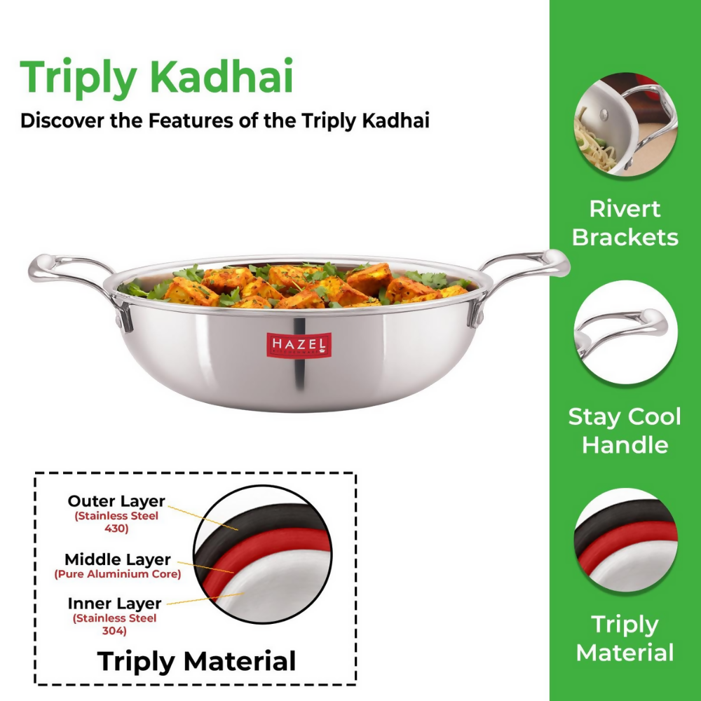 Hazel Triply Stainless Steel Induction Bottom Kadhai