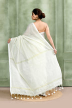 Piyari Fashion Women's White Embellished Cotton Blend Zari Check Handloom Saree - Distacart
