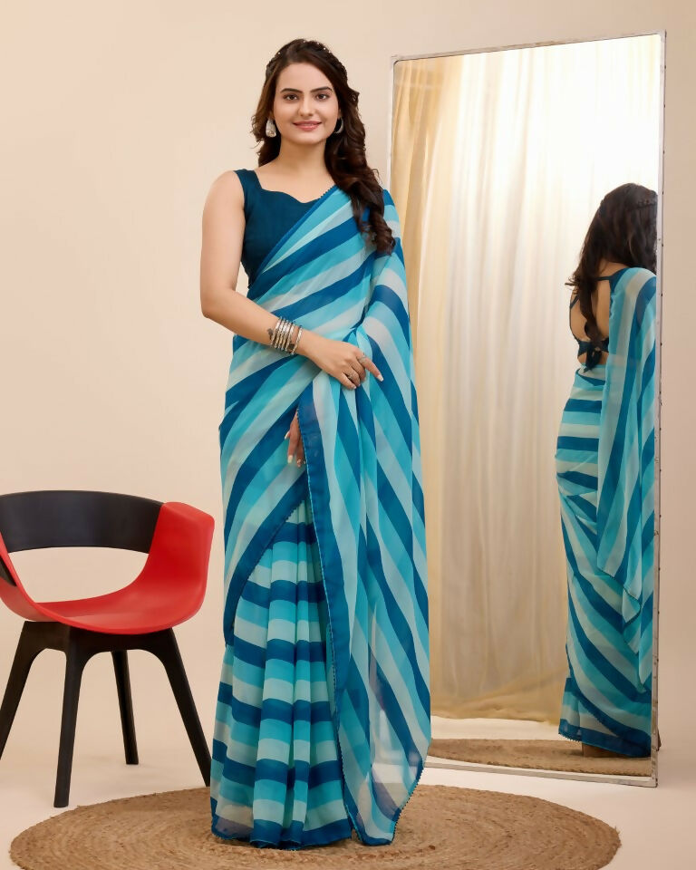 Blue Georgette Designer Printed Ready To Wear Saree - Ibiza