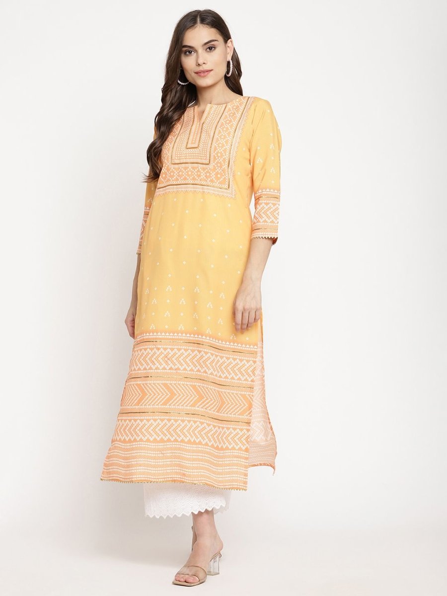 Ahalyaa Women Yellow Crepe Digital Print Kurti