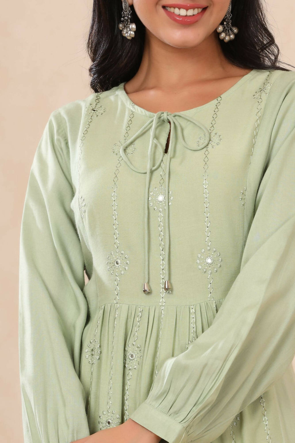 Juniper Women Lightolive Rayon Embroidered A-Line Dress - Distacart