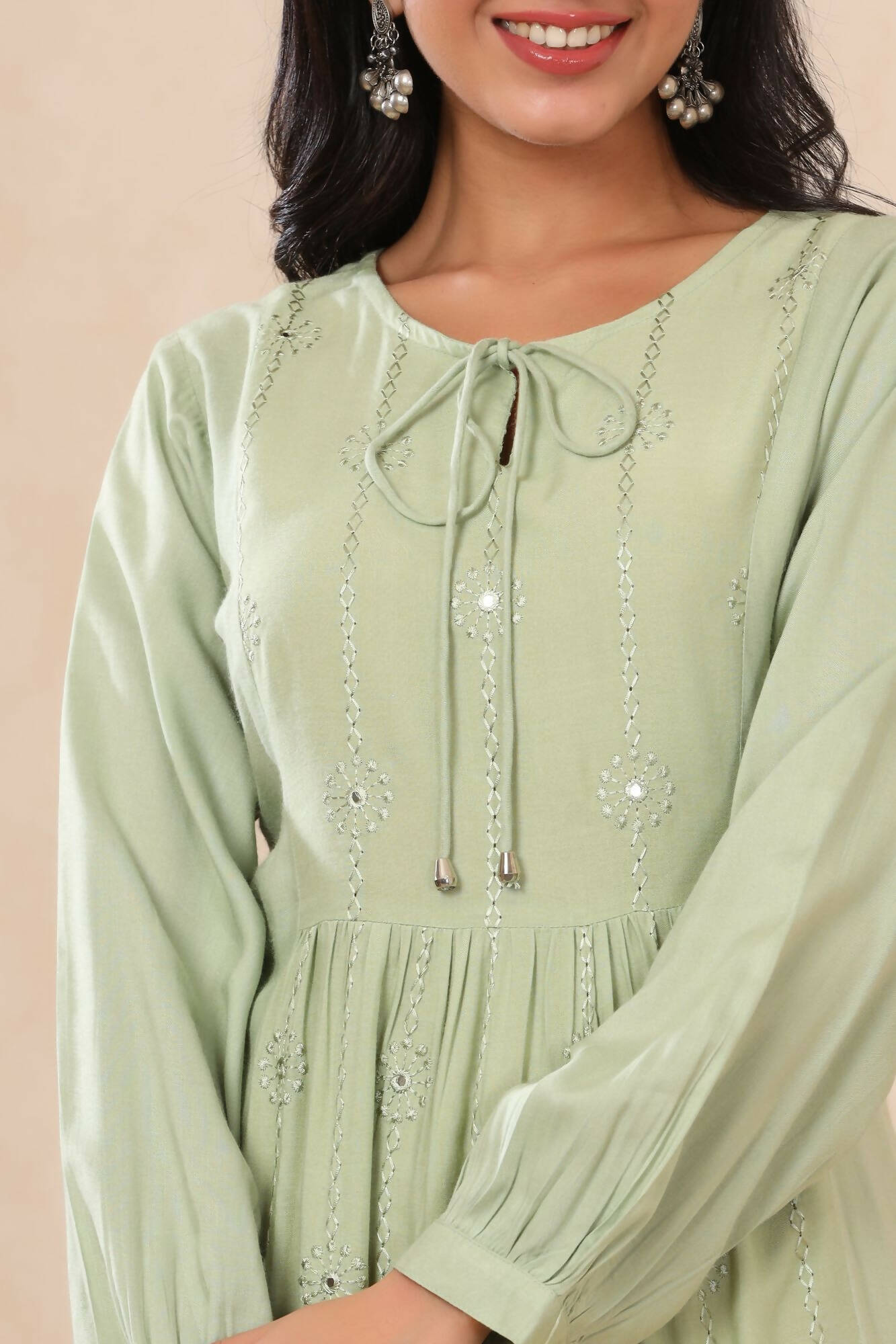 Juniper Women Lightolive Rayon Embroidered A-Line Dress - Distacart
