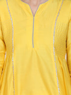 Cheera Women's Yellow Silk Blend With Gota Work Frock Dress With Silk Straight Pant Set