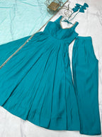Evanik Rama Pure Romansilk Chanderi Plain Fully Flair Anarkali Suit - Distacart
