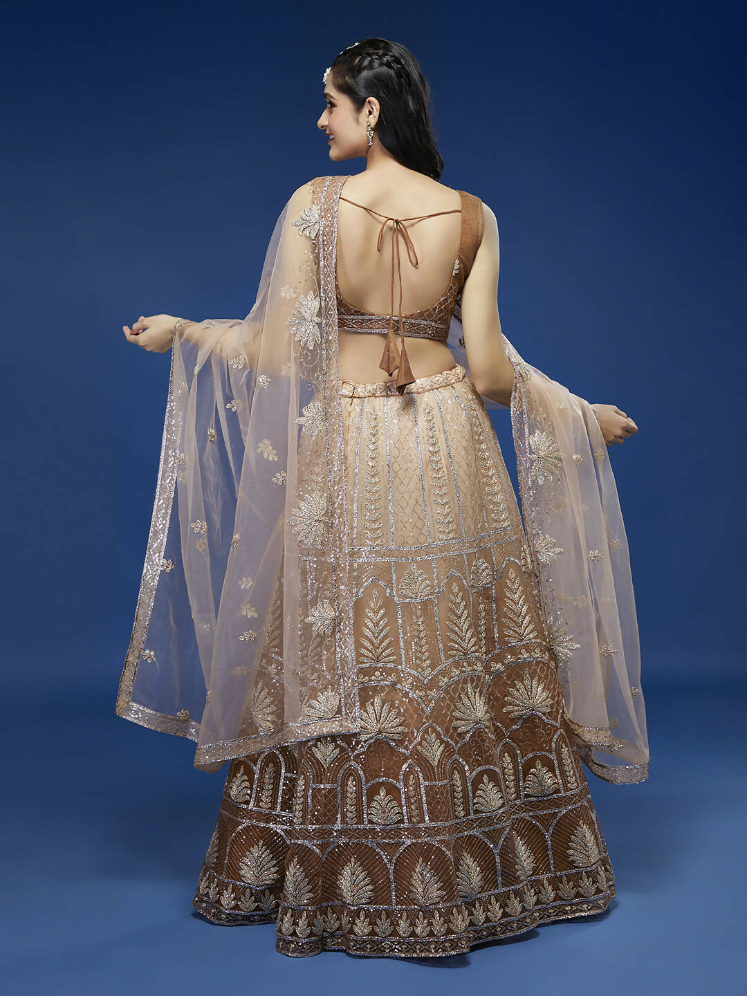 House of Panchhi Rust Net Gotapatti Work Lehenga & Blouse with Dupatta