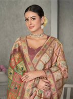 Peach Rangkat Tussar Silk Woven Design Saree with Unstitched Blouse - Mohmanthan Eshani