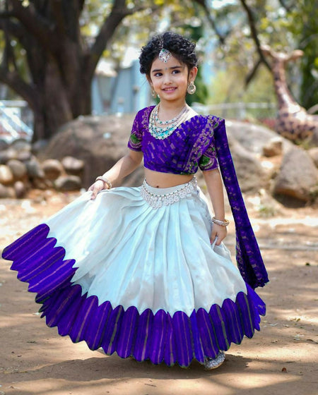 Jyoti Fashion Classy Blue Heavy Chenille Sequins Embroidered Kids Lehenga Choli Set